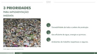 09FOCUS GREEN<<VOLTAR AO ÍNDICE
3 PRIORIDADES
PARA IMPLEMENTAÇÃO
IMEDIATA
Traceabilidade de toda a cadeia de produção.
Uso eficiente de água, energia e químicos.
Ambientes de trabalho respeitosos e seguros.
1
2
3
FONTE: PULSE OF THE FASHION INDUSTRY 2018
STELLA MCCARTNEY
 