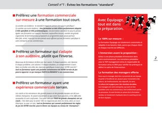 1Préférez un formateur qui s’adapte
à son auditoire, plutôt que l’inverse.
Préférez un formateur ayant une
expérience commerciale terrain.
Préférez une formation commerciale
sur-mesure à une formation tout court.
Le 100% sur-mesure :
La formation Équipage est totalement customisée et
adaptée à vos besoins réels, parce que chaque client
et chaque marché est différent.
L’immersion avant la proposition :
Grâce à une phase préalable d’immersion dans
votre environnement. Les entretiens préalables
avec le TOP management et/ou le responsable de
formation et/ou le DRH pour vérifier les prérequis et
définir le cadre de l’intervention
La formation des managers oﬀerte
Parce que le manager doit être à proximité de son équipe
et parler à l’oreille de ses joueurs pour transmettre des
valeurs, de l’enthousiasme, des objectifs, du sens,
la culture de la gagne pour des résultats durables.
Les managers de votre entreprise, qui sont en lien
quotidien avec vos commerciaux, font entièrement partie
du processus. Ils sont formés en amont de la formation
vendeur et totalement impliqués dans le coaching terrain
de leurs équipes.
Beaucoup de formateurs brillent par leur savoir. À chaque question, une réponse.
À chaque problème, une solution. À chaque situation, un comportement à avoir.
Mais ces ﬁcelles sont-elles des réponses spéciﬁques à avoir pour VOTRE marché ?
Seul un formateur ayant une parfaite connaissance de VOTRE terrain de jeu
pourra apporter ce qui manque PARTICULIÈREMENT à vos commerciaux.
Ça semble une évidence : le standard n’apporte jamais tant que le spéciﬁque !
Ça semble une autre évidence : Une formation se doit d’être parfaitement adaptée
à VOS spéciﬁtés et VOS problématiques. Une formation standard ne pourra jamais
égaler une formation sur-mesure. Pourtant, aujourd’hui encore, nombre de grands
organismes de formation vous proposent un programme assez passe-partout.
Bien fait, certes, mais qui ne sera jamais aussi eﬃcace qu’une formation spéciﬁque à
votre entreprise et vos commerciaux.
Les coachs et les entraineurs des grands joueurs et des grandes équipes ont été eux-
mêmes champions. Ils savent exactement ce que vivent leurs poulains, et les diﬃcultés
auxquelles ils sont confrontés. C’est pour cela que TOUS les grands champions ont un
coach. C’est idem pour la vente ! Elle ne s’apprend pas dans les livres, dans un cours
théorique, ou avec un tuto. Seul un formateur qui connait parfaitement les règles
du jeu de VOTRE marché, pourra élever vos équipes au niveau de “champions”.
Avec Équipage,
tout est dans
la préparation.
Conseil n°1 : Évitez les formations “standard”
2
 