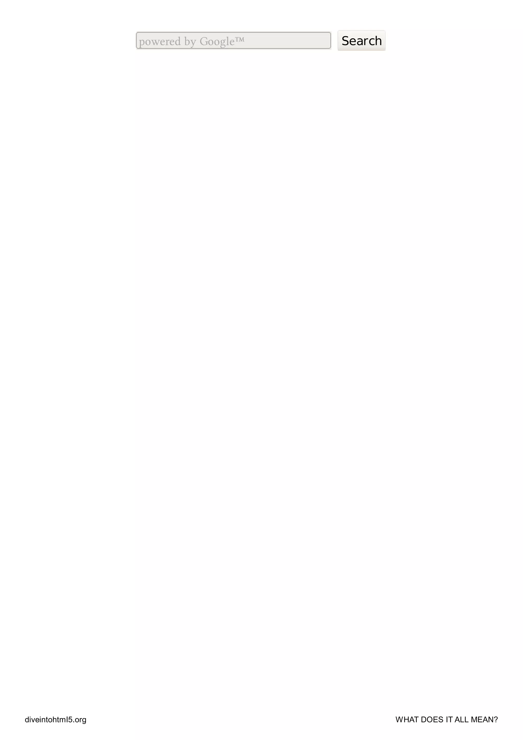 powered by Google™ Search
diveintohtml5.org WHAT DOES IT ALL MEAN?
 