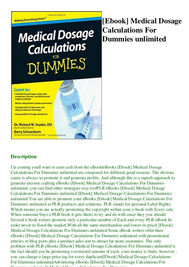 Ebook Medical Dosage Calculations For Dummies Unlimited