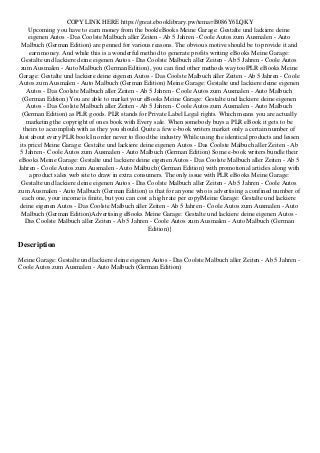 Ebook Meine Garage Gestalte Und Lackiere Deine Eigenen Autos Das C