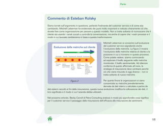 Parte:   1     2     3     4     5   6



Commento di Esteban Kolsky
Siamo tornati sull’argomento in questione, parlando finalmente del customer service e di come stia
cambiando. Mitchell Lieberman ha evidenziato dei punti molto importanti e indicato chiaramente ciò che
dovete fare come organizzazione per passare a questo modello. Non si tratta soltanto di riconoscere che il
cliente sta usando i canali sociali e controlla la conversazione, ma anche di capire che i vostri processi e il
modo in cui lavorate cambieranno in base a questa trasformazione.

                                                                                      Mitchell Lieberman si concentra sull’evoluzione
                                                                                      del customer service segnalando anche
       Evoluzione delle metriche sul cliente
                                                                                      l’evoluzione delle metriche. La figura 2 mostra
                                                    CRM
                                                                Social CRM            l’evoluzione delle metriche relative al cliente e la
                                                                                      posizione in cui ci troviamo in questo processo.
         Demografia    Operativa Comportamentale Attitudinale Sentimentale
                                                                                      Come potete vedere, stiamo cominciando
                                                                                      ad esplorare il livello seguente nelle metriche
         Chi sono i   Quanto            Cosa        Quanto          Cosa              monitorate: il livello sentimentale. Ad ulteriore
         clienti      efficientemente
                      opera l’azienda
                                        fanno
                                        e come
                                                    efficacemente
                                                    opera
                                                                    dicono
                                                                    pubblicamente     conferma di quanto affermato all’inizio, la
                                        lavorano    l’azienda       i clienti in
                                        i clienti                   relazione         strategia di misurazione deve cambiare perché
                                                                    all’azienda,
                                                                    ai prodotti, ai   ciò che viene misurato è oggi diverso – non si
                                                                    servizi
                                                                                      tratta soltanto di nuove metriche.

                                                               Per quanto finora le organizzazioni si siano
                                                               concentrate su metriche prevalentemente
                                                               derivate da dati interni o calcolate a partire da
dati esterni raccolti ai fini della misurazione, questa nuova evoluzione modifica la collocazione dei dati, il
loro significato e il modo in cui l’azienda debba utilizzarli.

Nel prossimo articolo, Becky Carroll di Petra Consulting analizza in modo più approfondito cosa significa
per il customer service il passaggio dalla misurazione dell’efficacia alla misurazione dei sentimenti.




                                                                                                                                         34
                                                                                                                                          11
 