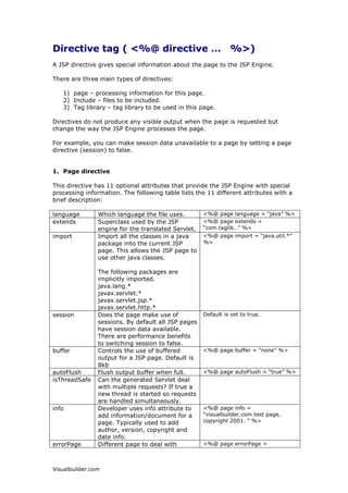 RQWKHVHUYHULVFODVVHGDVWKHLPSOHPHQWDWLRQ
%KDYLQJDVHSDUDWLRQRISUHVHQWDWLRQDQGLPSOHPHQWDWLRQZHEGHVLJQHUVZRUN
RQORQWKHSUHVHQWDWLRQDQG-DYDGHYHORSHUVFRQFHQWUDWHRQLPSOHPHQWLQJWKH
DSSOLFDWLRQ




9LVXDOEXLOGHUFRP
 