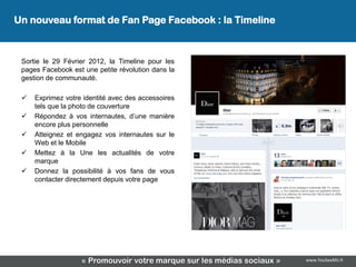 Un nouveau format de Fan Page Facebook : la Timeline
Réseaux sociaux : risques de non-présence

 Sortie le 29 Février 2012...