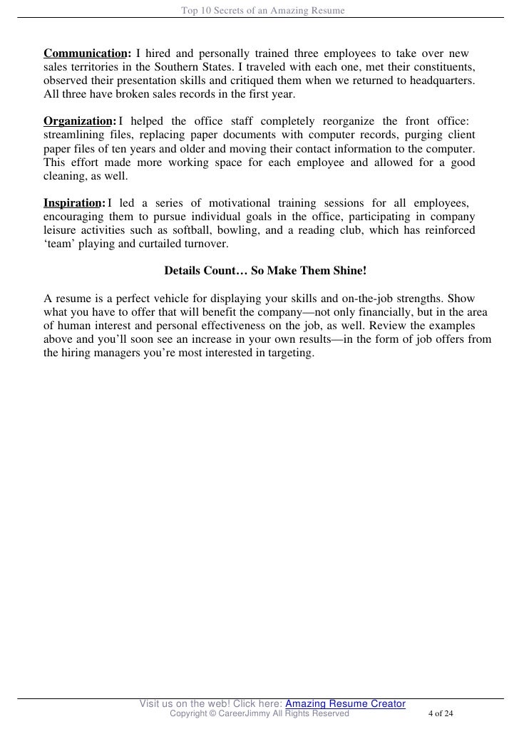 top 10 secrets of an amazing resume