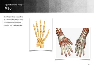 Conhecendo o esqueleto
e a musculatura da mão,
conseguimos entender
melhor sua construção.
Figura humana - Corpo
Mão
99
 