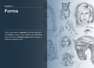 Capítulo 1
Forma
Tudo o que existe no planeta (e até fora dele) tem
uma forma e, treinar nosso cérebro para identiﬁcar
essas formas é o primeiro passo para começar a
desenhar qualquer coisa.
 
 