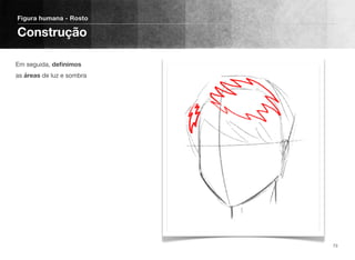 Em seguida, deﬁnimos
as áreas de luz e sombra
Figura humana - Rosto
Construção
73
 