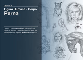 Capítulo 14
Figura Humana - Corpo
Perna
Chegou a hora de estudarmos a anatomia das
pernas, o conceito é parecido com o do braço mas,
óbviamente, com algumas diferenças de estrutura.
 