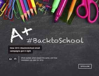What sizzled, what stayed the same, and how
marketers can plan for 2016
How 2015 #BacktoSchool email
campaigns got it right
#BacktoSchoolA+
 