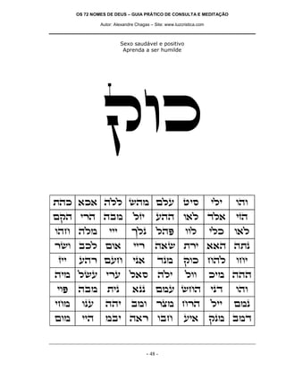 OS 72 NOMES DE DEUS – GUIA PRÁTICO DE CONSULTA E MEDITAÇÃO
Autor: Alexandre Chagas – Site: www.luzcristica.com

Sexo saudável e positivo
Aprenda a ser humilde

wek
zdk `k` dll ydn mlr hiq

ili

ede

mwd ixd dan

lfi

rdd e`l cl`

ifd

edg dln

jlp

ldt

e`l

iix

d`y zxi ``d dzp

ip`

cpn

wek gdl

din lyr ixr l`q

dli

lee

iet

dan

zip

`pp

mnr ygd

ipc

ede

ign

epr

ddi

ane

xvn gxd

lii

mnp

men

iid

nai d`x eag

iii

xye akl me`
fii

rdx mrg

- 48 -

eel

ri`

ilk

egi

kin ddd

wpn anc

 