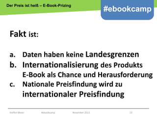 Der Preis ist heiß – E-Book-Prizing

#ebookcamp

Fakt ist:
a. Daten haben keine Landesgrenzen
b. Internationalisierung des...
