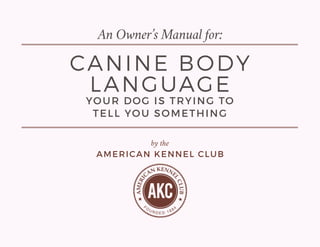 by the
AMERICAN KENNEL CLUB
CANINE BODY
LANGUAGE
YOUR DOG IS TRYING TO
TELL YOU SOMETHING
An Owner’s Manual for:
 