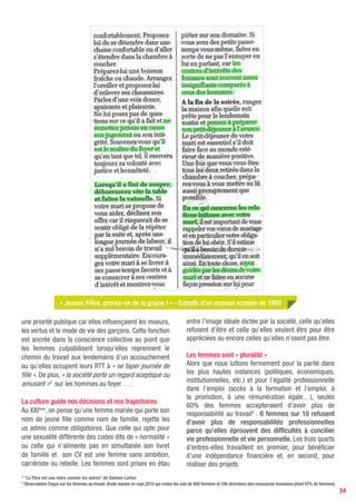 2. Oser être audacieuse !                                 développer une vie familiale épanouissante ». La femme
                                                             2010 veut être partout. Le défi majeur de la femme
Le 8 novembre 2010 à la cérémonie de remise de la            aujourd’hui est de pouvoir concilier sa maternité et sa
1ère édition de La Tribune Women’s Awards au Théâtre         carrière. Elle ne veut plus choisir mais aménager son
Marigny (Paris), les 7 lauréates affirmaient qu’elles        temps de travail et ses priorités.
devaient leur réussite à trois actions :                     Mais à quel moment s’interroge-t-elle sur le temps
                                                             qu’elle accorde à son propre épanouissement ?
Cultiver sa part de féminité                                 A la Tribune Women’s Awards, les femmes affirmaient
Si la biologie et les neurosciences ne font pas de           toutes qu’elles devaient leur succès à la mise en place
distinction entre les capacités des hommes et celles des     de rendez-vous réguliers avec un coach, un mentor...
femmes, on peut attribuer à « féminité » le qualificatif     Des pauses qui leur permettaient de sortir du cadre
« féminin ». Dans ce cadre, on reconnait comme               de femme-mère-amante pour être un instant qu’un
féminines les qualités qui permettent d’accueillir ce qui    être humain ayant besoin de se régénérer loin des
est et ce qui vient, à la manière d’une coupe largement      responsabilités et de la to do list journalière.
ouverte sur l’univers. Ces traits ne sont pas exclusifs à
un sexe, mais seulement prédominants.…. Les attributs
plus spécifiques de la femme seraient : l’accueil, la
réceptivité, l’altruisme, la tendresse, l’empathie, la
sensibilité, la délicatesse, la patience, la compréhension   Affirmez votre personnalité !
et la collaboration… Les qualités du féminin sont amour,
                                                                 Après le succès de la pièce « Célibattante », Blandine Métayer, a
union, fusion, générosité, tendresse, compassion”6.              décidé d’interroger une quarantaine de femmes cadres. Sur la base
                                                                 de ces interviews, elle joue depuis septembre dernier « Je Suis Top »,
Dépasser les préjugés                                            une pièce de théâtre qui met en scène une femme, cadre, mère
En août 2010, le journal Les Echos a publié un dossier           de famille. En apportant un « regard acerbe, amusé, tendre mais
                                                                 sans concessions sur les rouages de notre société, et de la vie en
exceptionnel retraçant le parcours de femmes7 qui ont            entreprise », elle dévoile comment elle a percé le plafond de verre en
osé braver les idées préconçues et des environnements            7 points :
austères jusqu’à impacter l’économie. Oprah Winfrey,
                                                                 - Mettre en avant ses points forts : la femme doit s’appuyer sur ses
Jeanne lanvin, Marthe Hanau, Marguerite Boucicaut,               qualités et ses talents et cesser de s’attribuer des défis plus impor-
Ruth Handler, La Montpansier... Des femmes qui n’ont             tants qu’à ceux des hommes.
pas été épargnées par les obstacles. Elles se sont pas           - Parler de ses réussites et éviter que croire que leurs existences
toutes nées avec « une cuillère d’argent dans la bouche          seules suffisent à les valoriser.
mais avec un panier de linge sur la tête » dixit, Maggie         - Affuter son sens politique, c’est-à-dire, développer son propre
Lena Walker, la première femme à fonder et à diriger             lobbying, avoir une approche structurée et organisée, décoder les
un établissement bancaire aux Etats-Unis. Divorcée,              cercles d’influence...

vivant chez sa mère avec son jeune fils, Brownie Wise            - S’accepter telle que l’on est avec ses forces, ses faiblesses, ses
                                                                 rêves et ses contraintes.
a crée les fameuses réunions Tupperware alors qu’elle
était en quête de revenus supplémentaires. Même si sa            - S’impliquer dans des réseaux (vie physique et vie virtuelle) et
                                                                 accroître son cercle d’influence.
tentative entrepreneuriale a échoué, elle a révolutionné
les pratiques commerciales aux Etats-Unis alors qu’elle          - Travailler son image : apprendre à valoriser son apparence phy-
                                                                 sique et à avoir une attitude assurée en fonction de sa personnalité.
venait d’un milieu modeste.
En ce moment, on attribue aux femmes tunisiennes                 - Établir une stratégie globale pour réaliser ses projets de vie
                                                                 personnelle et professionnelle, sociale et familiale.
et égyptiennes un rôle prépondérant dans le
déclenchement des événements et dans la construction
de l’avenir dans ces pays alors qu’elles n’occupent pas
ou peu de hautes fonctions.

S’offrir des rendez-vous avec soi
En mars 2010, le magazine AuFeminin.com publiait le          6
                                                              Définition Wikipédia de “Féminité” http://fr.wikipedia.org/wiki
                                                             F%C3%A9minit%C3%A9
résultat d’une étude8 qui visait à définir le profil type
                                                             7
                                                               http://www.lesechos.fr/economie-politique/monde/dossier/020662333222-ces-
de la femme des années 2010. D’après cette enquête           femmes-qui-ont-change-l-economie.htm
la femme 2010 est une femme « active, fortement              8
                                                              http://www.aufeminin.com/debats-de-societes/enquete-femme-active-
impliquée dans la vie professionnelle, désireuse de          2010-d12106.html




                                                                                                                                           34
 