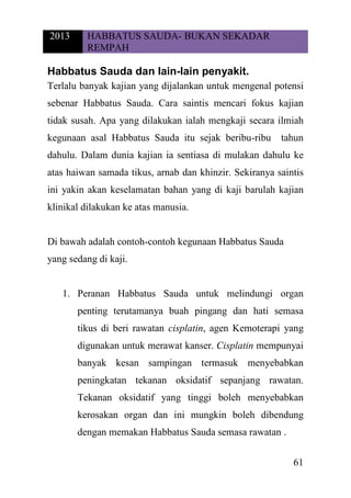 Habbatus Sauda Bukan Sekadar Rempah