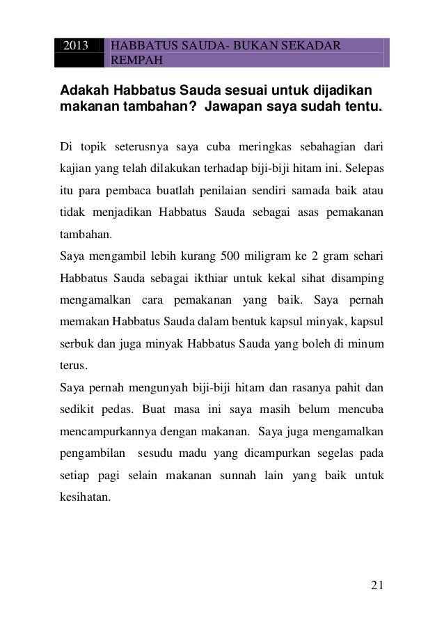 Habbatus Sauda Bukan Sekadar Rempah