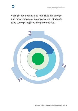 www.portalgsti.com.br
Fernando Palma, ITIL Expert - fpalma@portalgsti.com.br
Você já sabe quais são os requisitos dos serviços
que entregarão valor ao negócio, mas ainda não
sabe como planejá-los e implementá-los...
 