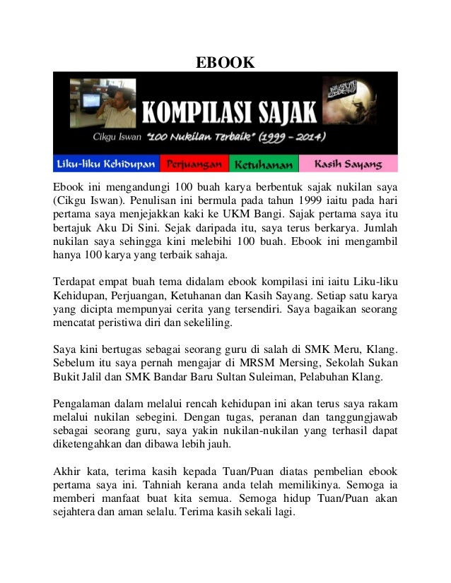 Gratis Unduh Gambar Ebook Kompilasi 100 Sajak Terbaik Cikgu Iswan 1999 Terbaru Terkeren oleh Cikimm