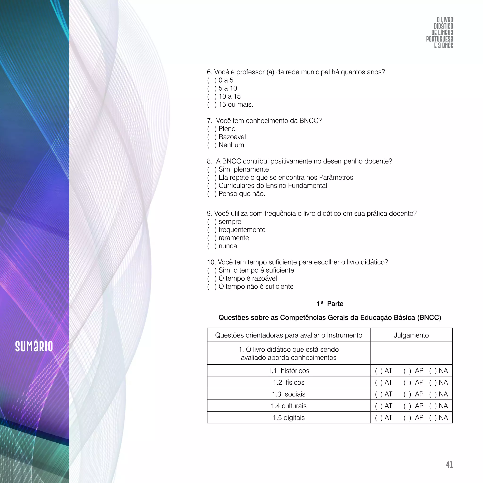 O livro didático de Língua Portuguesa e a BNCC: construção de instrumento avaliativo