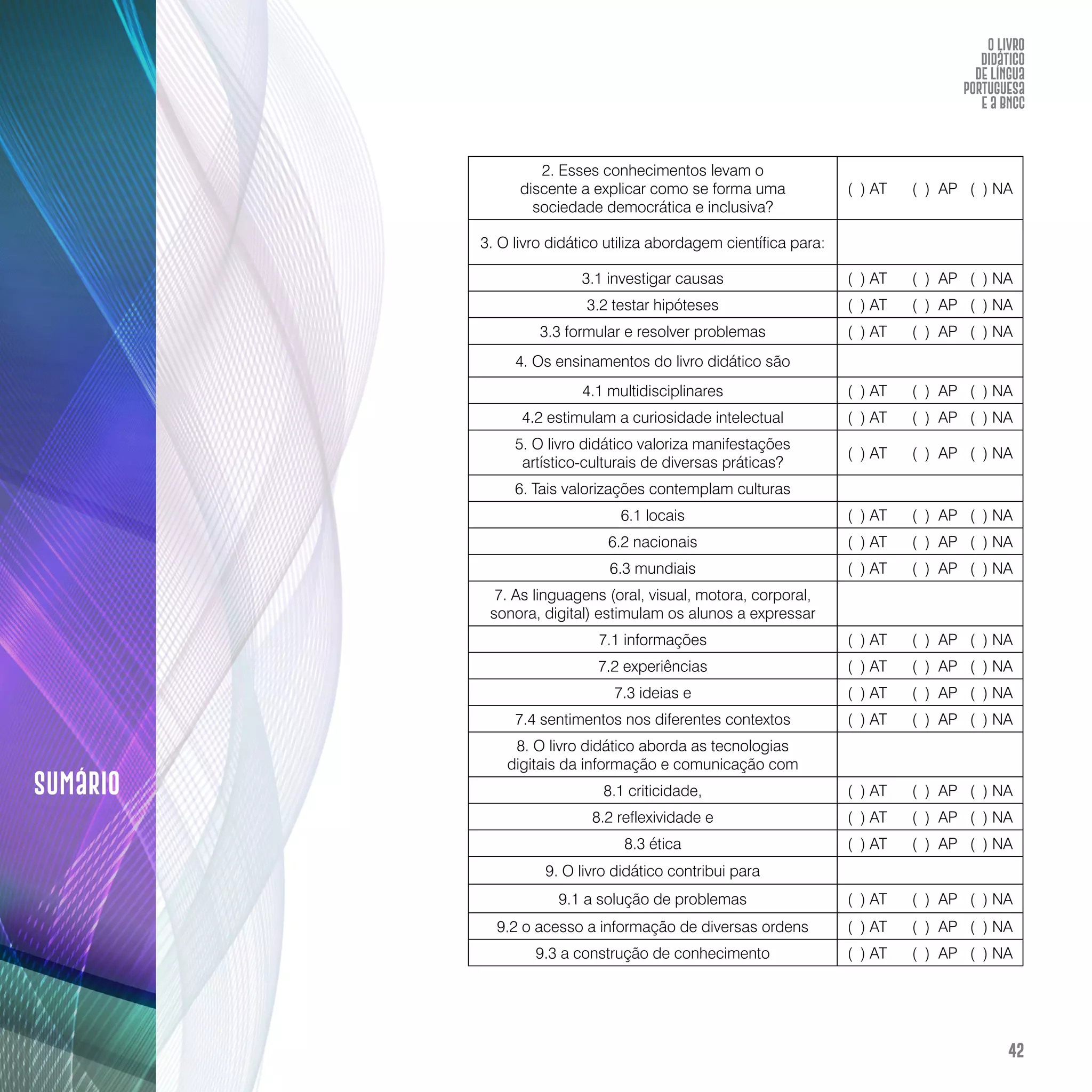 O livro didático de Língua Portuguesa e a BNCC: construção de instrumento avaliativo