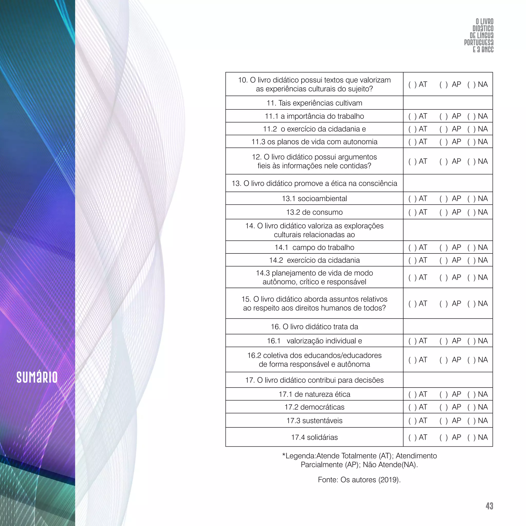 O livro didático de Língua Portuguesa e a BNCC: construção de instrumento avaliativo