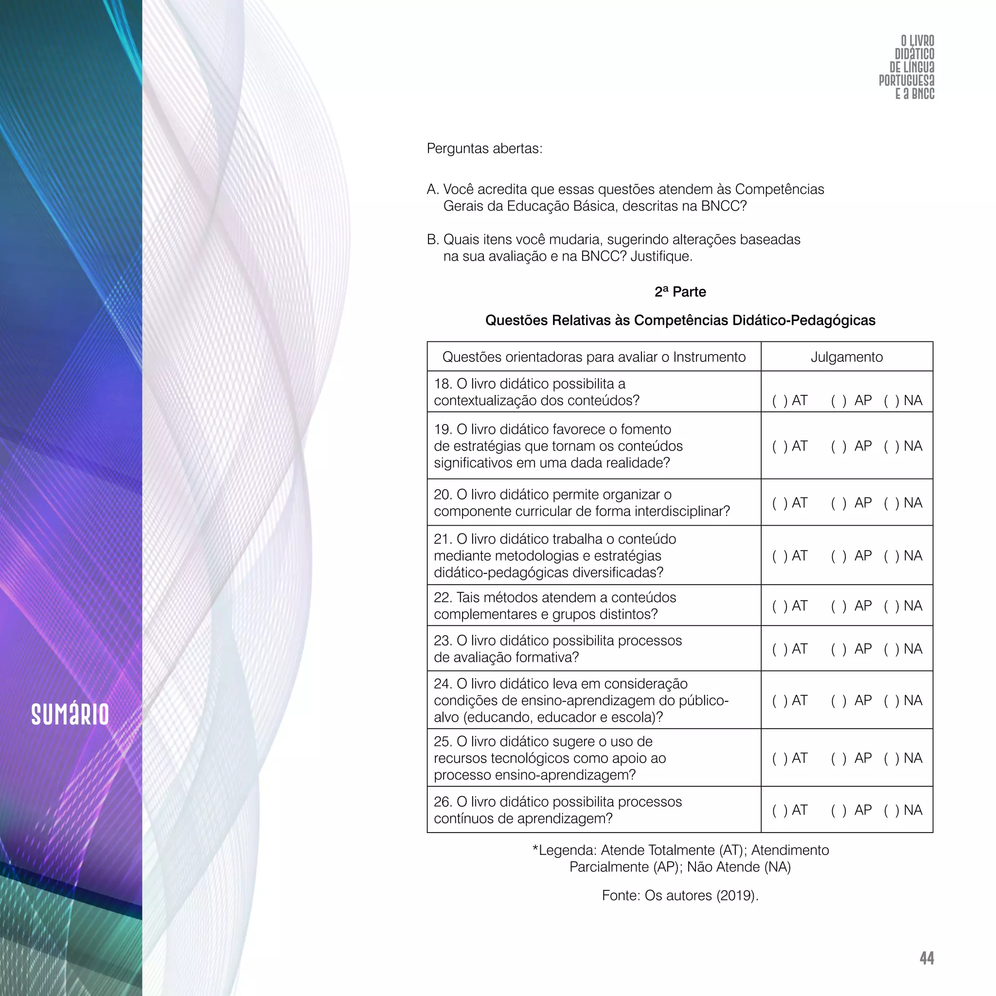 O livro didático de Língua Portuguesa e a BNCC: construção de instrumento avaliativo
