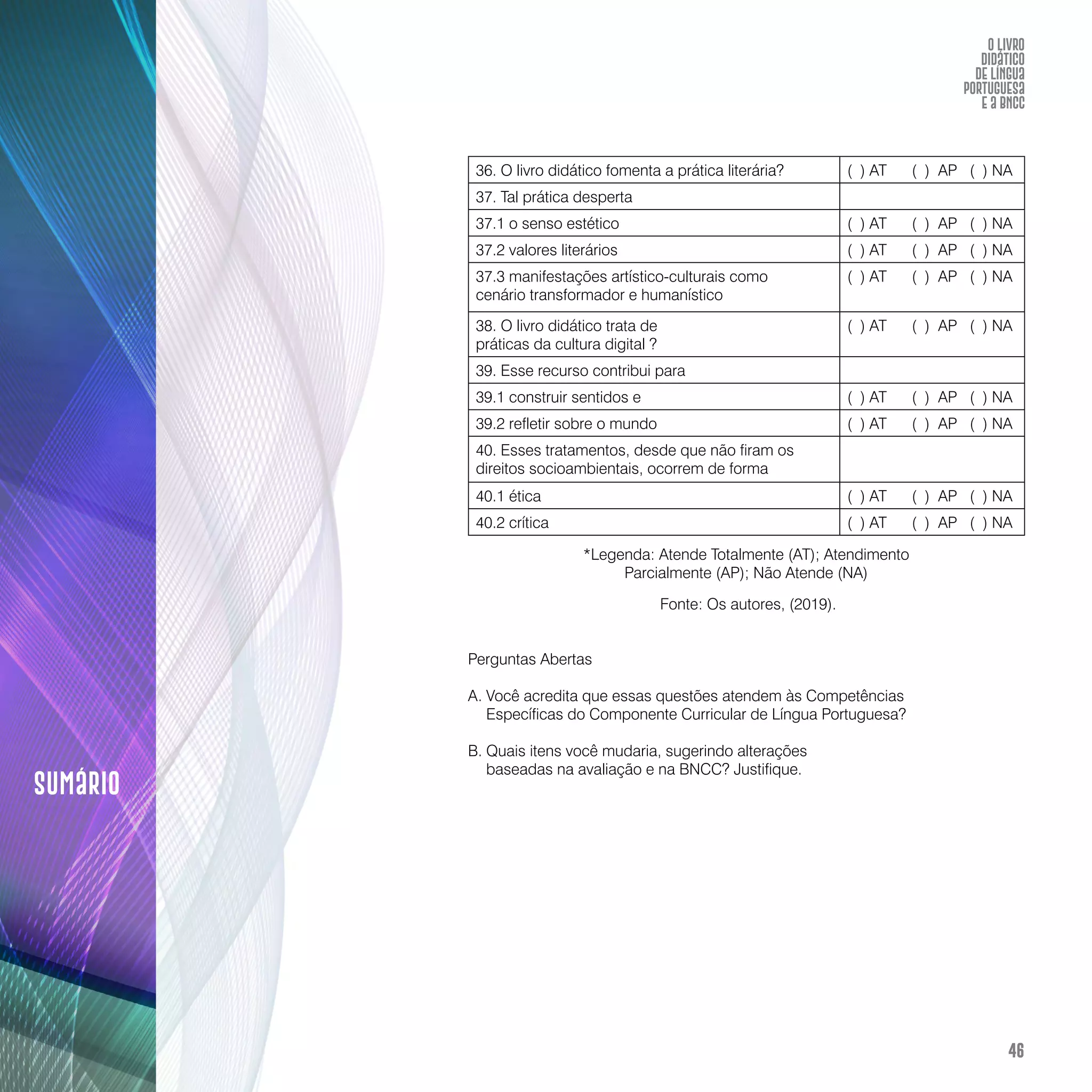 O livro didático de Língua Portuguesa e a BNCC: construção de instrumento avaliativo