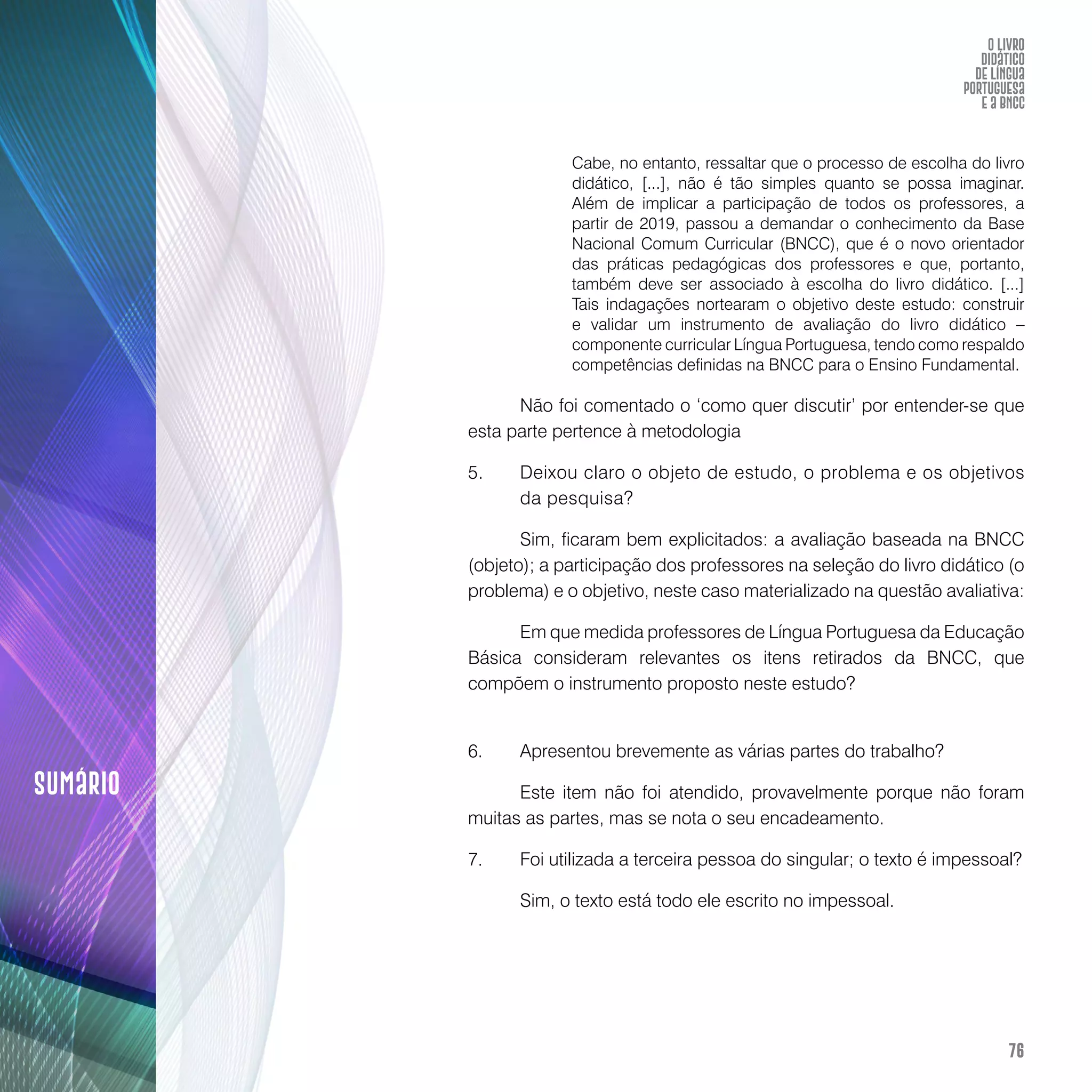 O livro didático de Língua Portuguesa e a BNCC: construção de instrumento avaliativo