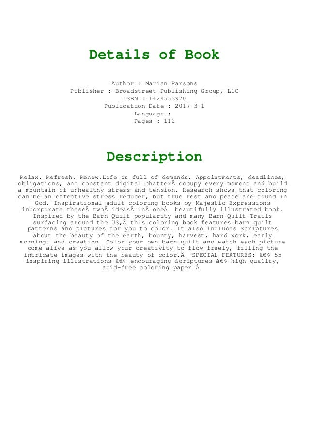 Download Ebook Pdf Barn Quilts Inspirational Adult Coloring Book Free Epub