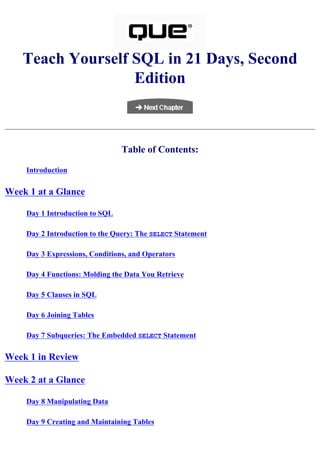 (Ebook pdf) teach yourself sql in 21 days | PDF