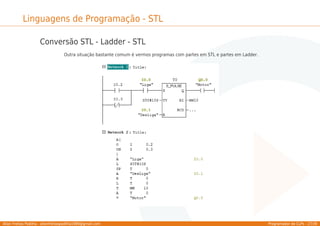 Allan Freitas Padilha - allanfreitaspadilha1989@gmail.com Programador de CLPs - 27/39
Linguagens de Programação - STL
Conversão STL - Ladder - STL
Outra situação bastante comum é vermos programas com partes em STL e partes em Ladder.
 