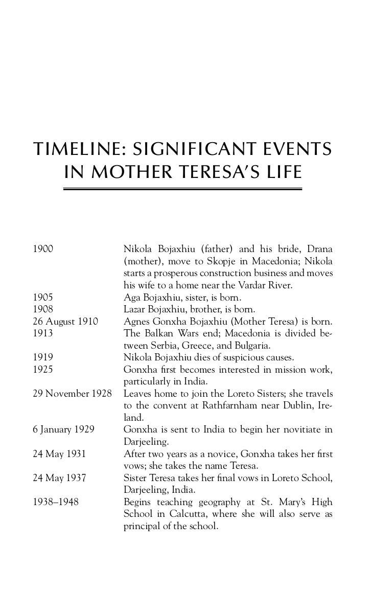mother teresa timeline