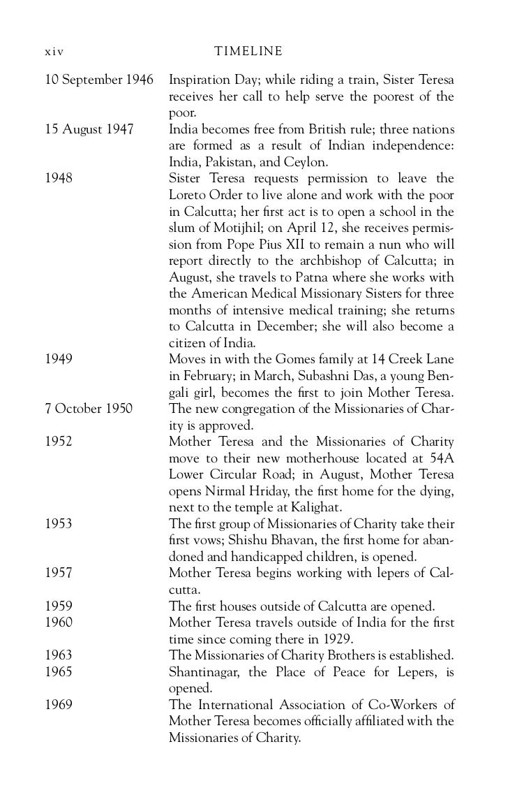 mother teresa timeline