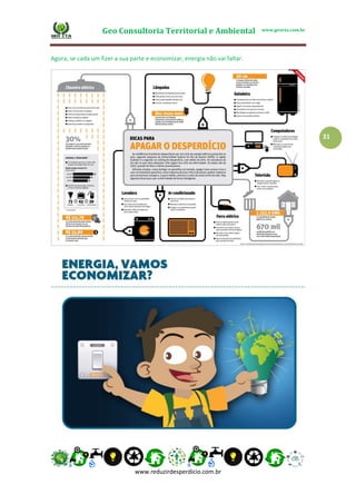 Geo Consultoria Territorial e Ambiental www.geocta.com.br
www.reduzirdesperdicio.com.br
31
Agora, se cada um fizer a sua parte e economizar, energia não vai faltar.
 