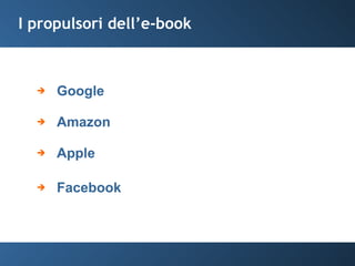 I propulsori dell’e-book Google Amazon Apple Facebook 