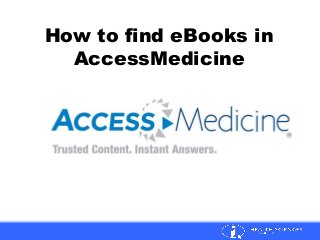 How to find eBooks in
AccessMedicine
 