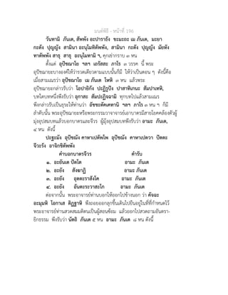 มนตพิธี - หนาที่ 196
วันทามิ ภันเต, สัพพัง อะปาราธัง ขะมะถะ เม ภันเต, มะยา
กะตัง ปุญญัง สามินา อะนุโมทิตัพพัง, สามินา กะตัง ปุญญัง มัยหัง
ทาตัพพัง สาธุ สาธุ อะนุโมทามิ ฯ, คุกเขากราบ ๓ หน
ตั้งแต อุปชฌาโย ฯลฯ เถรัสสะ ภาโร ๓ วรรค นี้ พระ
อุปชฌายะบางองคใหวารวดเดียวตามแบบนั้นก็มี ใหวาเปนตอน ๆ ดังนี้คือ
เมื่อสามเณรวา อุปชฌาโย เม ภันเต โหหิ ๓ หน แลวพระ
อุปชฌายะกลาวรับวา โอปายิกัง ปะฏิรูปง ปาสาทิเกนะ สัมปาเทหิ,
บทใดบทหนึ่งพึงรับวา อุกาสะ สัมปะฏิจฉามิ ทุกบทไปแลวสามเณร
พึงกลาวรับเปนธุระใหทานวา อัชชะตัคเคทานิ ฯลฯ ภาโร ๓ หน ฯ ก็มี
ลำดับนั้น พระอุปชฌายะหรือพระกรรมวาจาจารยเอาบาตรมีสายโยคคลองตัวผู
มุงอุปสมบทแลวบอกบาตรและจีวร ผูมุงอุปสมบทพึงรับวา อามะ ภันเต,
๔ หน ดังนี้
ปะฐะมัง อุปชฌัง คาหาเปตัพโพ อุปชฌัง คาหาเปตวา ปตตะ
จีวะรัง อาจิกขิตัพพัง
คำบอกบาตรจีวร คำรับ
๑. อะยันเต ปตโต อามะ ภันเต
๒. อะยัง สังฆาฏิ อามะ ภันเต
๓. อะยัง อุตตะราสังโค อามะ ภันเต
๔. อะยัง อันตะระวาสะโก อามะ ภันเต
ตอจากนั้น พระอาจารยทานบอกใหออกไปขางนอก วา คัจฉะ
อะมุมหิ โอกาเส ติฏฐาหิ พึงถอยออกลุกขึ้นเดินไปยืนอยูในที่ที่กำหนดไว
พระอาจารยทานสวดสมมติตนเปนผูสอนซอม แลวออกไปสวดถามอันตรา-
ยิกธรรม พึงรับวา นัตถิ ภันเต ๕ หน อามะ ภันเต ๘ หน ดังนี้
 