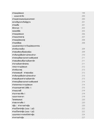 คาขออุปสมบท 199
- แบบอาสาหัง 200
คาขอสะระณคมน์และบรรพชา 200
ตะจะปัญจะกะกัมมัฏฐาน 201
คาขอศีล 201
สิกขาบท 10 203
คอขอนิสัย 203
คาขออุปสมบท 206
คาขอบรรพชาคู่ 207
คาขออุปสมบทคู่ 208
คาขอนิสัยคู่ 208
แบบสวดกรรมวาจาในอุปสมบทกรรม :
สาหรับนาคเดี่ยว 209
คาสมมติตนเพื่อสอนซ ้อม 209
คาเรียกอุปสัมปทาเปกขะเข ้ามา 210
คาพระอุปัชฌายะกล่าวเผดียงสงฆ์ 211
คาสมมติตนเพื่อถามอันตรายิก 211
คาถามอันตรายิกธรรม 211
กรรมวาจาอุปสมบท 212
สาหรับนาคคู่ 213
คาสวดสมมติ - คาสอนซ ้อม 213
คาเรียกอุปสัมปทาเปกขะเข ้ามา 213
คาสมมติและคาถามอันตรายิก 213
คาพระอุปัชฌายะกล่าวเผดียงสงฆ์ 214
คาสวดกรรมวาจาอุปสมบท 214
คาบอกอนุศาสน์ (นิสัย 4) 215
คาขอบวชชี 219
คาอาราธนาศีล 8 219
นะมะการะคาถา 219
ไตรสรณคมน์ 220
คาสมาทานศีล 8 220
กฐิน : คาถวายผ ้ากฐิน 220
คาอปโลกน์กฐิน (แบบ 2 รูป) 222
คาอปโลกน์กฐิน (แบบ 4 รูป) 222
แบบกรรมวาจาสวดให ้ผ ้ากฐิน 224
คากรานผ ้ากฐิน 227
 