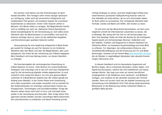 Die Autoren sind ebenso von den Entwicklungen im Buch-            richtige Strategie zu setzen, wird den langfristigen Erfolg eines
    handel betroffen. Den Verlagen steht immer weniger Spielraum         Unternehmens ausmachen (Selfpublishing-Autoren sehe ich
    zur Verfügung. Lieber wird auf vermeintlich erfolgreiche und         hier ebenfalls als Unternehmer, da sie sich entschieden haben,
    renditestarke Titel gesetzt, als kostbares Kapital mit unsicheren    ihr Buch selbst zu vermarkten). Der vorliegende Überblick über
    Experimenten zu blockieren. Immer mehr Autoren ziehen in             Formate, Geräte und Markt soll helfen, den Knoten zu lösen.
    Betracht, ihre Werke selbst zu verlegen. Die Möglichkeiten hierfür
    sind so vielfältig wie noch nie. Zahlreiche Online-Dienstleister          Ich will mich auf das Wesentliche beschränken, um dem Leser
    bieten Komplettpakete für die Vermarktung an. Sich selbst einen      möglichst schnell die Informationen zukommen zu lassen, die
    Überblick über die Marktsituation zu verschaffen, wird auch für      er benötigt. Wer wenig Zeit hat und nur die Kernaussagen aus
    Autoren wichtiger denn je, wenn sie die zahlreichen Angebote         dem Text benötigt, findet am Ende des Buches für die wichtigsten
    und Dienstleistungen qualitativ bewerten wollen.                     Kapitel jeweils ein stichwortartiges Abstract. Außerdem sind
                                                                         die Tabellen, Grafiken und Diagramme in diesem Handbuch ein
        Voraussetzung für eine langfristig erfolgreiche E-Book-Strate-   h
                                                                         ­ ilfreiches Mittel, um komplexe Zusammenhänge auf einen Blick




                                                                                                                                                  www.ebooklabs.de
    gie sowohl für Verlage als auch für Autoren ist ein fundierter       zu erfassen. Für diejenigen, die umfassendere Diskurse, eine
    Überblick über den Markt und über die Möglichkeiten, aber auch       vertiefende Beschäftigung und die Erörterung von Für und Wider
    Sackgassen, die einem bei der Umsetzung von E-Books begegnen.        bevorzugen, verweise ich auf meinen Blog ­­ www.ebooklabs.de/blog,
    Mein Handbuch soll einen Beitrag leisten, um diesen Überblick        der ab Oktober in regelmäßigen Abständen über aktuelle Entwick-
    zu erlangen.                                                         lungen informieren wird.

        Die Geschwindigkeit der technologischen Entwicklung im                In diesem Handbuch wird ein besonderes Augenmerk auf
    E-Book-Segment ist enorm. Viele Akteure mit unterschiedlichen        Büchern liegen, die es momentan besonders schwer haben, sich
    Strategien sind unterwegs und es hat sich noch kein Standard-Re-     digital durchzusetzen, nämlich die reich bebilderten und layout-
    zept für die Vermarktung digitaler Inhalte abgezeichnet. Es wird     lastigen Bücher. Das liegt zum einen an meiner beruflichen
    sicherlich noch einige Zeit dauern, bis sich eine gewisse Markt-     Vergangenheit in der Redaktion eines Sachbuch- und Bildband-­
                                                                         ­­­­
    sicherheit im E-Book-Bereich etabliert hat. Wir stehen gerade am     Verlages, zum anderen an der aktuellen Situation des Technik-
    Anfang eines Wandels. In der frühen Phase einer Entwicklung          standes. Denn vor kurzem noch war die digitale Umsetzung und
    wird vieles ausprobiert und wieder verworfen und so entsteht für     Vermarktung reich bebilderter Print-Titel wenig vielversprechend.
    den Außenstehenden ein scheinbar unentwirrbarer Knoten aus           Mittlerweile ist die Realisierung solcher enhanced E-Books in
    Protagonisten, Technologien und Geschäftsmodellen. Einige der        g
                                                                         ­ reifbare Nähe gerückt.
    Akteure stehen heute noch hoch im Kurs und sind bald schon
    wieder in der Versenkung verschwunden. Aber einige dieser Prot-
    agonisten werden bleiben und den zukünftigen Markt bestimmen.
    Die zukunftsreichen zu entdecken und damit frühzeitig auf die




8                  Lucas Lüdemann, l.luedemann@ebooklabs.de                                                                                   9
 