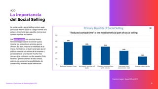 La venta social o social selling está en auge,
por lo que durante 2023 va a seguir siendo una
palanca importante para aquellas marcas que
quieran impulsar sus ventas.
Las redes sociales son una muy buena
herramienta para darse a conocer y para
mostrar los productos o servicios que se
ofrecen. Es decir, mejorar la visibilidad de la
marca. También es un buen canal para que el
público conozca los valores de la empresa y
para establecer una relación mucho más
cercana y de conﬁanza con los usuarios. Esto
llevaría a generar clientes de alta calidad,
además de aumentar las posibilidades de
conversión y también las de ﬁdelización.
La importancia
del Social Selling
#20
Tendencias y Predicciones de Marketing Digital 2023 36
Fuente imagen: SuperOﬃce 2019
 