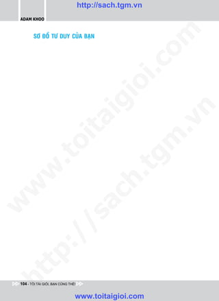 http://sach.tgm.vn
 ADAM KHOO




                                                          om
        SÔ ÑOÀ TÖ DUY CUÛA BAÏN




                                                i.c
                                             io
                                        ig


                                                            n
                     ta


                                                          .v
                                                      m
                   oi
           .t


                                                 tg
 w


                                            h.
w

                                      ac
w

           /              /s
   t    p:
ht




 104 - TÔI TÀI GIỎI, BẠN CŨNG THẾ!


                                 www.toitaigioi.com
 