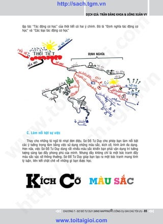 http://sach.tgm.vn
                                                          Dịch giả: Trần Đăng Khoa & Uông xUân vy




                                                                             om
    laäp töùc “Taùc ñoäng cô hoïc” cuûa thôøi tieát coù hai yù chính. Ñoù laø “Ñònh nghóa taùc ñoäng cô
    hoïc” vaø “Caùc loaïi taùc ñoäng cô hoïc”




                                                       i.c
                                                            ÑÒNH NGHÓA




                                                    io
                                         ig


                                                                                        n
                   ta


                                                                                      .v
                                                                           m
                 oi
         .t


                                                              tg
 w


                                                   h.
       C. Laøm noåi baät söï vieäc
w




         Thay cho nhöõng töø ngöõ teû nhaït ñôn ñieäu, Sô Ñoà Tö Duy cho pheùp baïn laøm noåi baät
                                     ac


    caùc yù töôûng troïng taâm baèng vieäc söû duïng nhöõng maøu saéc, kích côõ, hình aûnh ña daïng.
    Hôn nöõa, vieäc Sô Ñoà Tö Duy duøng raát nhieàu maøu saéc khieán baïn phaûi vaän duïng trí töôûng
w




    töôïng saùng taïo ñaày phong phuù cuûa mình. Nhöng ñaây khoâng chæ laø moät böùc tranh ñaày
    maøu saéc saëc sôõ thoâng thöôøng, Sô Ñoà Tö Duy giuùp baïn taïo ra moät böùc tranh mang tính
                        /s



    lyù luaän, lieân keát chaët cheõ veà nhöõng gì baïn ñöôïc hoïc.




       KíCH CÔÕ
         /




                                                             MAØU SAÉC
   t  p:
ht




                                      CHƯƠNG 7 - SƠ ĐỒ TƯ DUY (MIND MAPPING®) CÔNG CỤ GHI CHÚ TỐI ƯU - 85



                                www.toitaigioi.com
 
