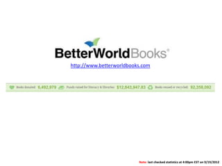 http://www.betterworldbooks.com
Note: last checked statistics at 4:00pm EST on 9/19/2012
 