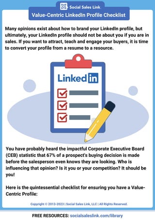 Value-Centric LinkedIn Profile Checklist | PDF