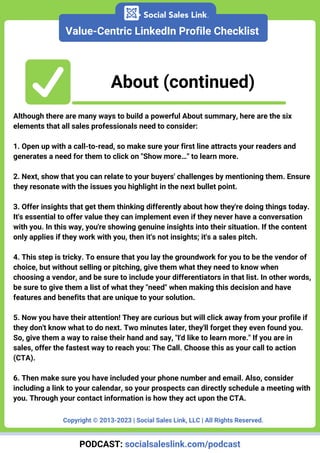 Value-Centric LinkedIn Profile Checklist | PDF