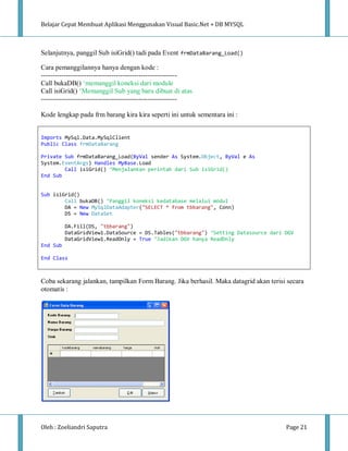 Panggil Mysql E book vb.net+mysql(cara cepat) | PDF