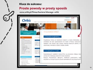 Klucz do sukcesu:
Proste powody w prosty sposób
www.orbis.pl/firma/kariera/dlaczego-orbis
18
 
