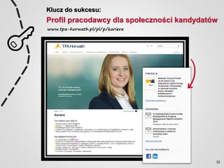 Klucz do sukcesu:
Profil pracodawcy dla społeczności kandydatów
www.tpa-horwath.pl/pl/p/kariera
32
 