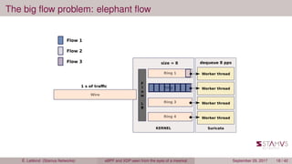 The big ﬂow problem: elephant ﬂow
É. Leblond (Stamus Networks) eBPF and XDP seen from the eyes of a meerkat September 29, 2017 18 / 42
 