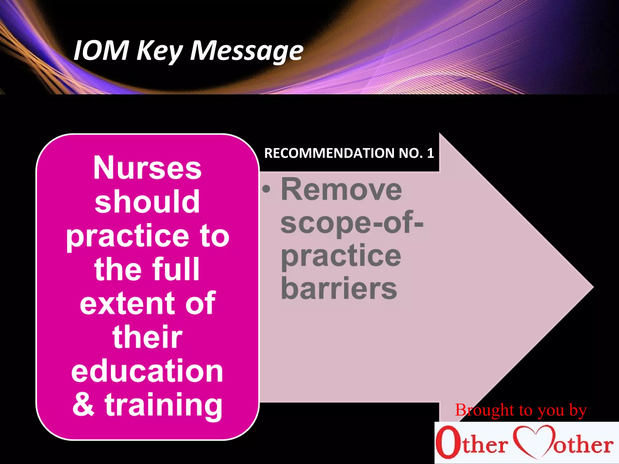 65
IOM Key Message
RECOMMENDATION NO. 1
Brought to you by
 